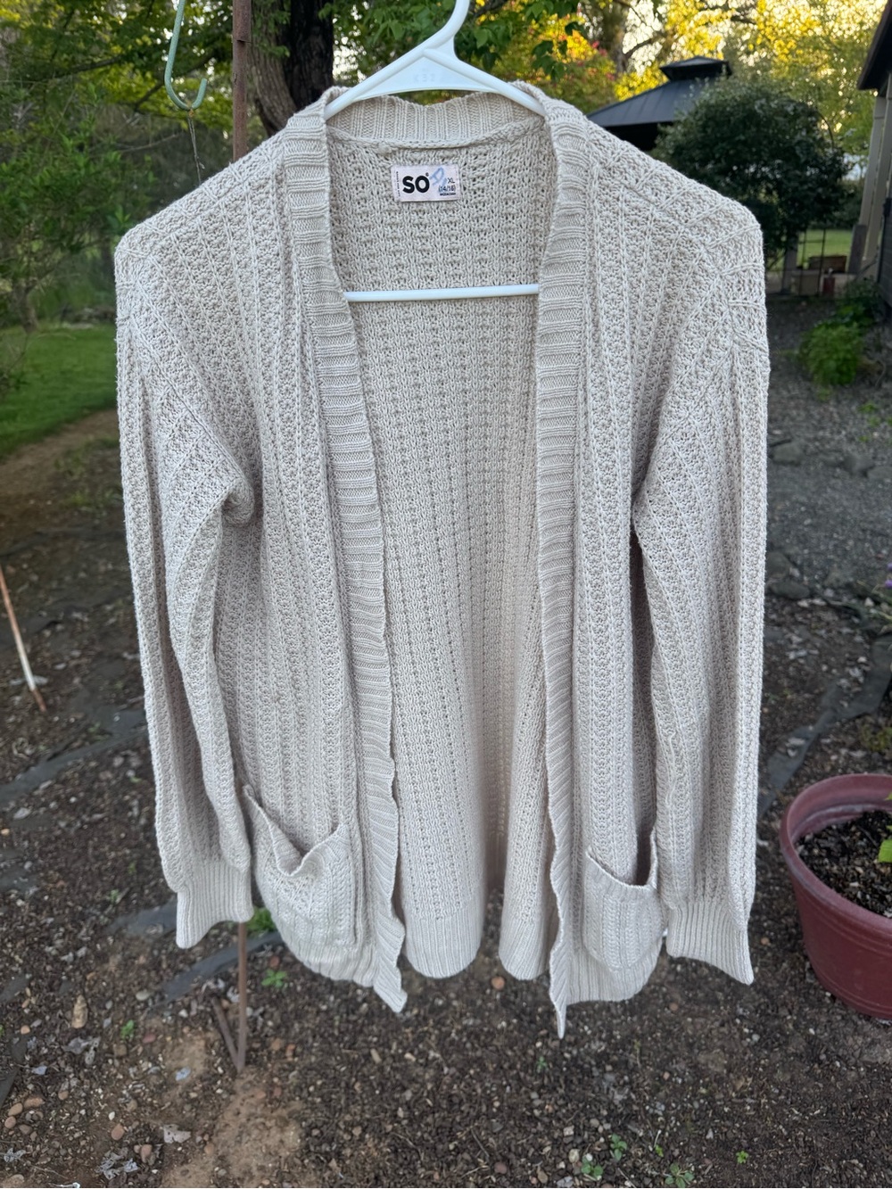 SO Cream Open-Front Textured Cardigan with Pockets